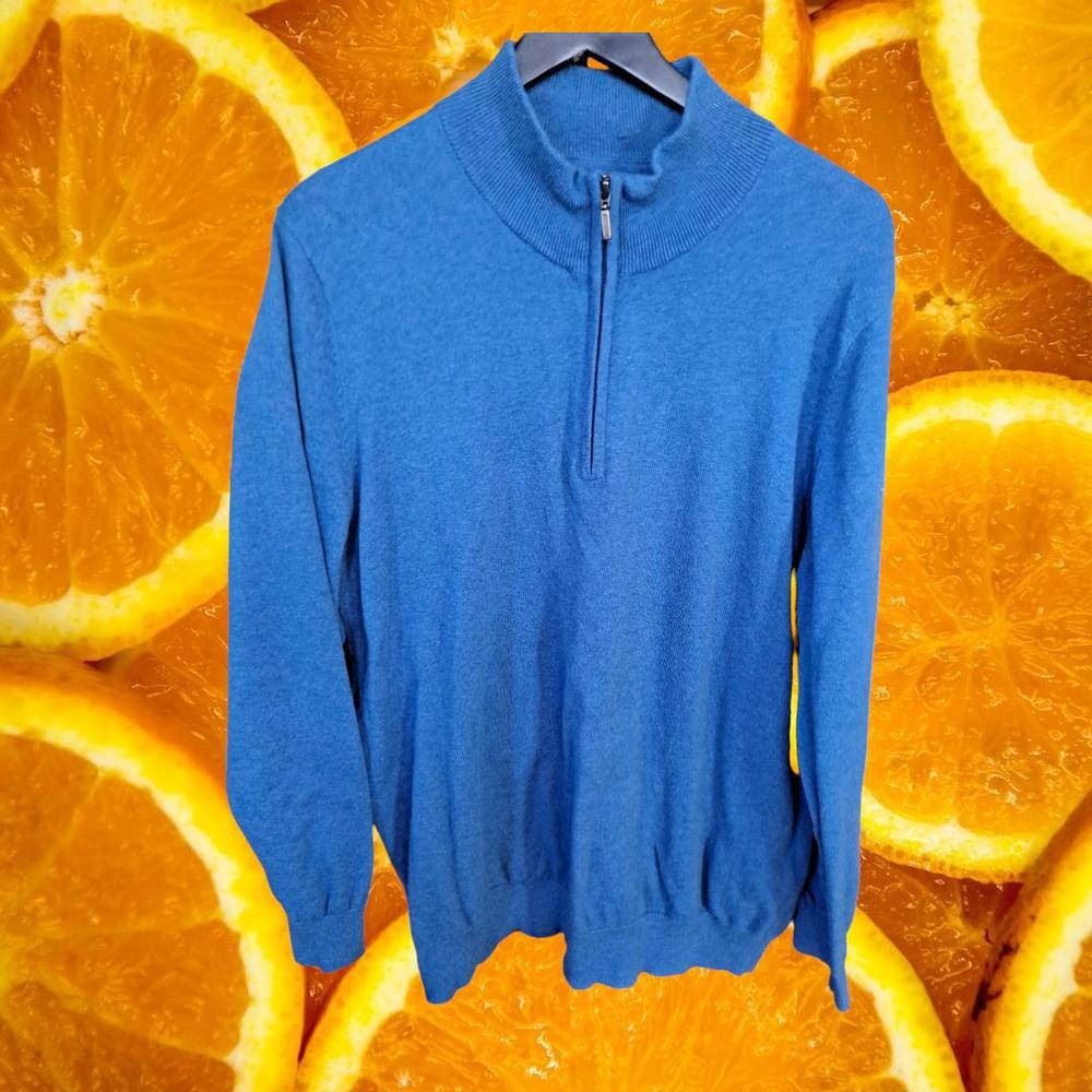 L.L. Bean 1/4 Zip Cotton/Cashmere Blue Mock Neck Sweater Size XL‎